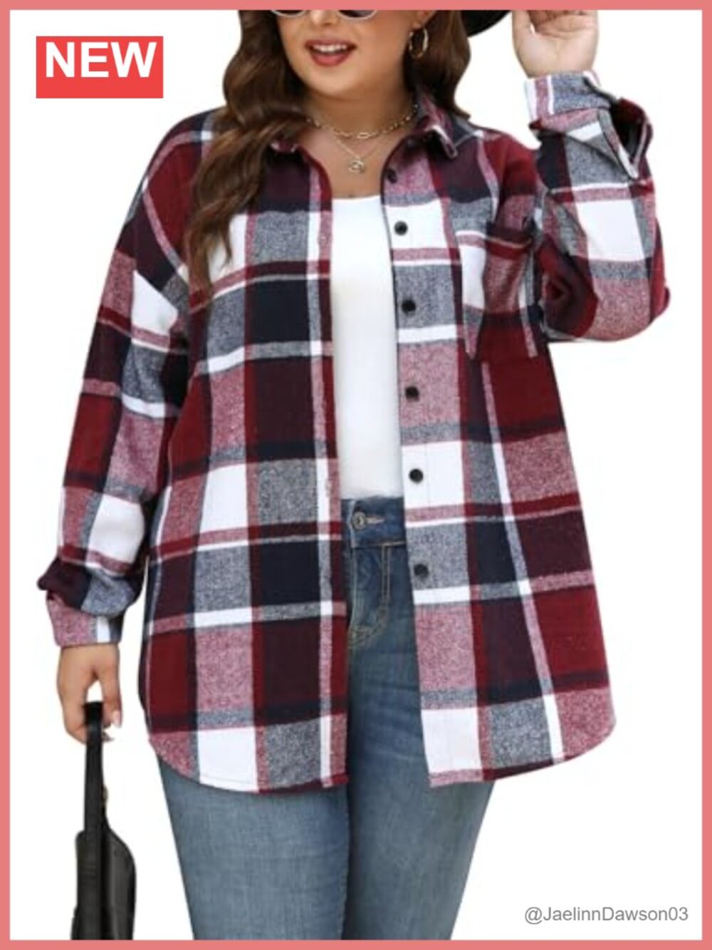 Plus Size Plaid Flannel Button Down Shirt Shacket Oversized Casual